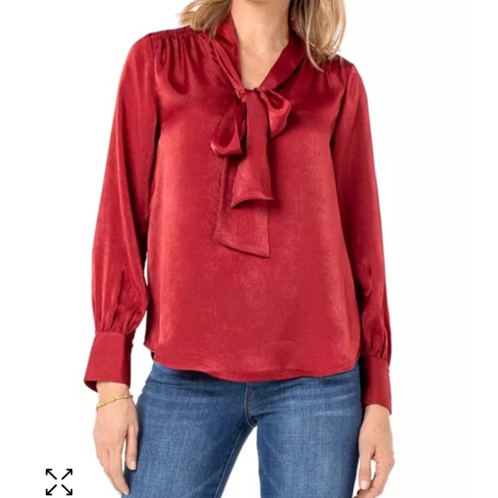 Liverpool women’s cranberry long sleeve tie neck blouse - Size Small